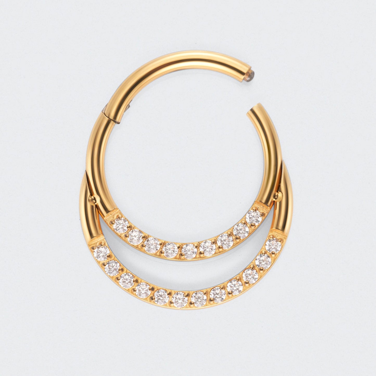 Double Hooped CZ Front Facing Hinged Segment Ring in Gold - Titanium