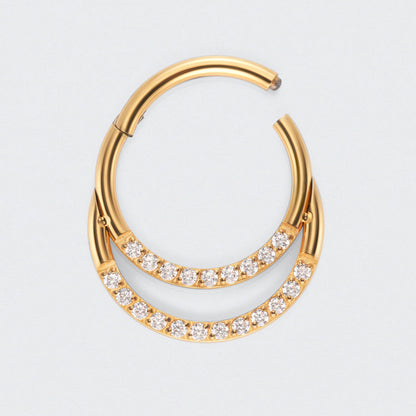 Double Hooped CZ Front Facing Hinged Segment Ring in Gold - Titanium