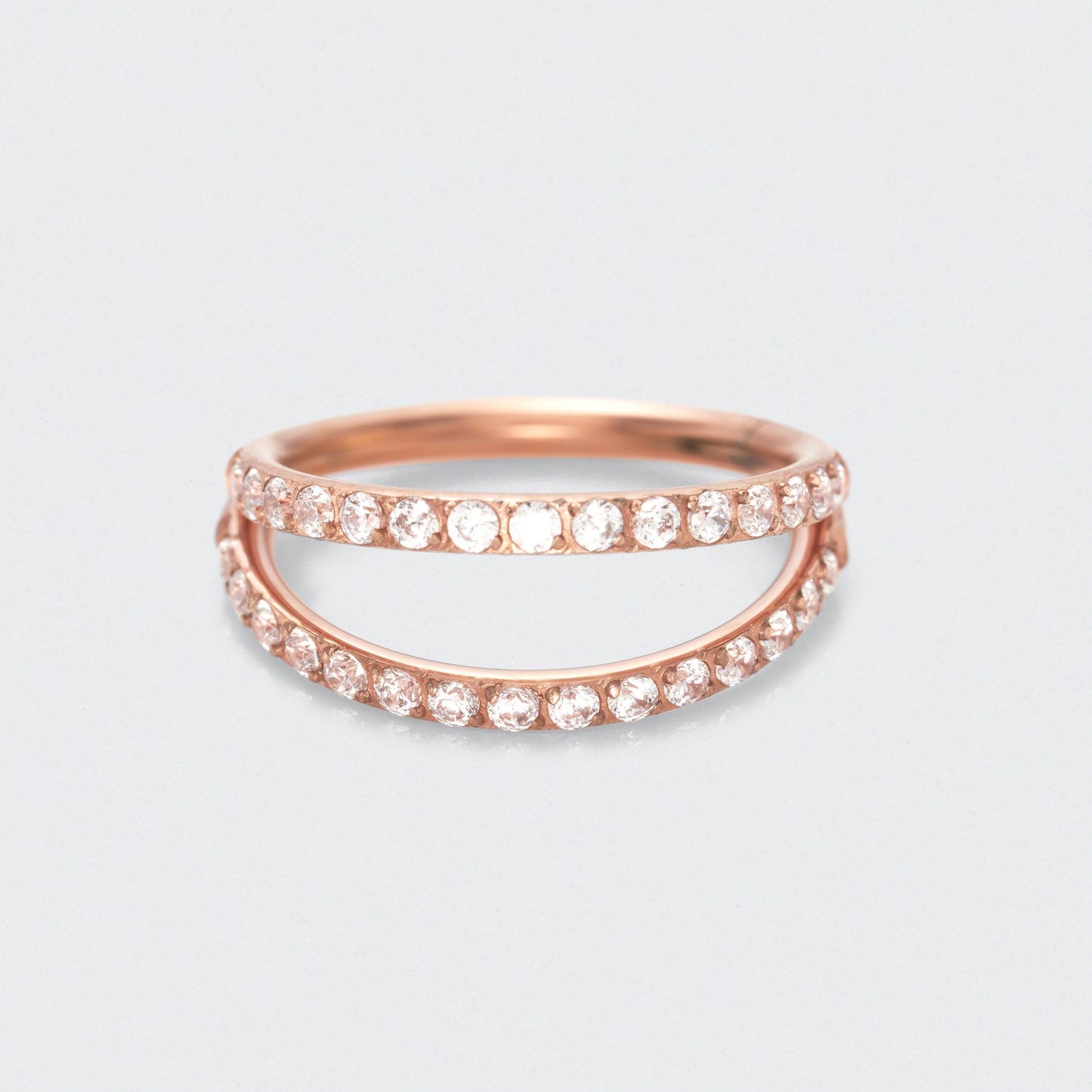 Double Stacked Front Facing CZ Hinged Segment Ring in Rose Gold - Titanium