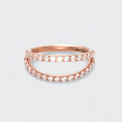 Double Stacked Front Facing CZ Hinged Segment Ring in Rose Gold - Titanium