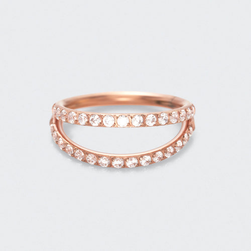 Double Stacked Front Facing CZ Hinged Segment Ring in Rose Gold - Titanium