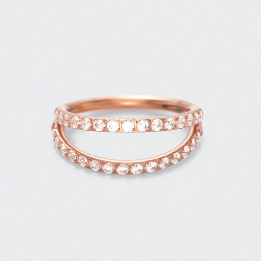 Double Stacked Front Facing CZ Hinged Segment Ring in Rose Gold - Titanium