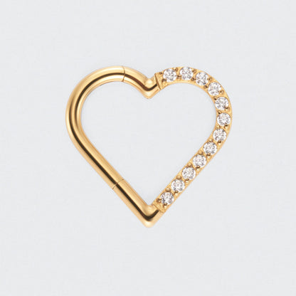 Heart Shaped with Right Facing CZ Segment Clicker Ring in Gold - Titanium