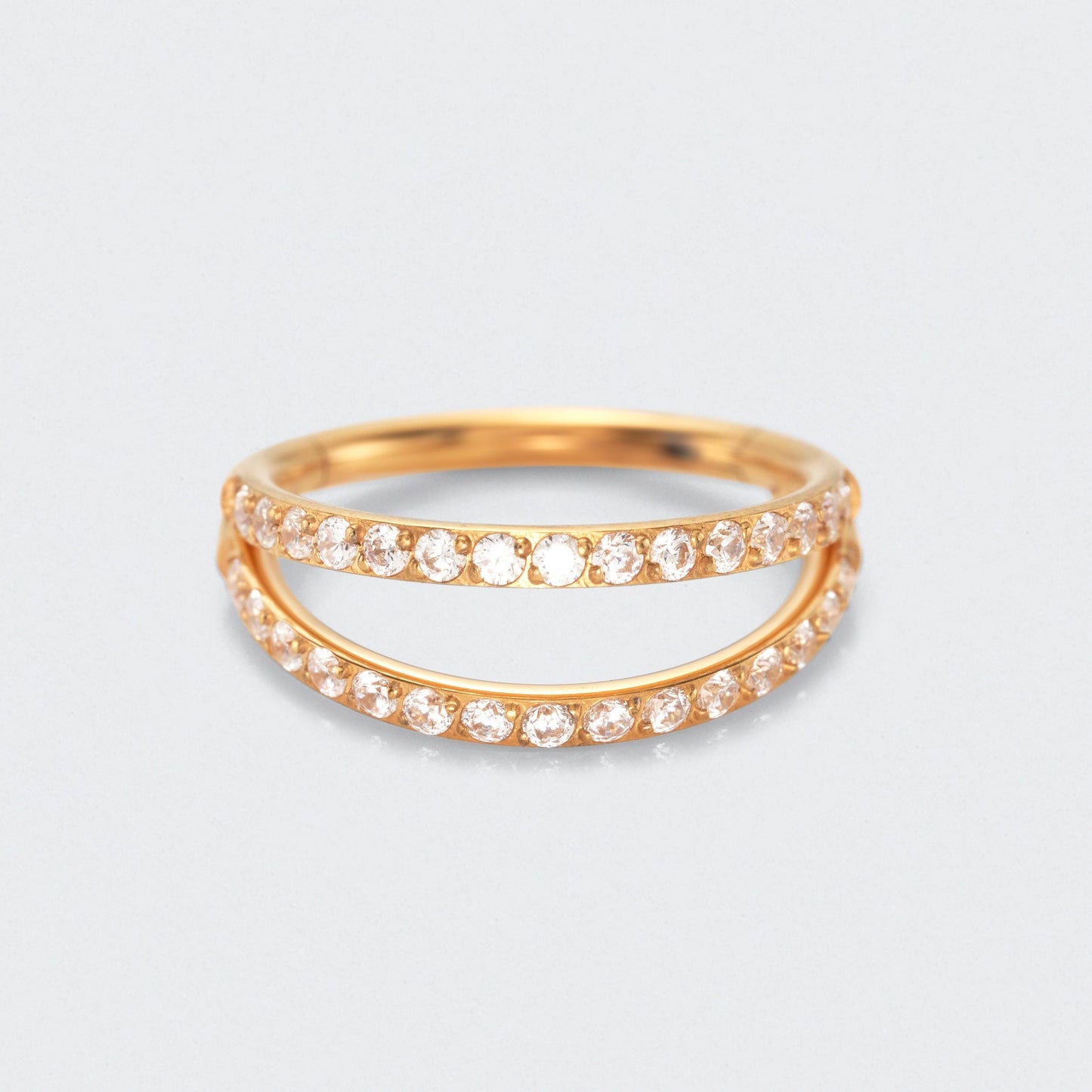 Double Stacked Septum Ring with Front Facing CZ in Gold - Titanium