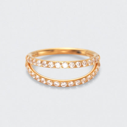 Double Stacked Septum Ring with Front Facing CZ in Gold - Titanium