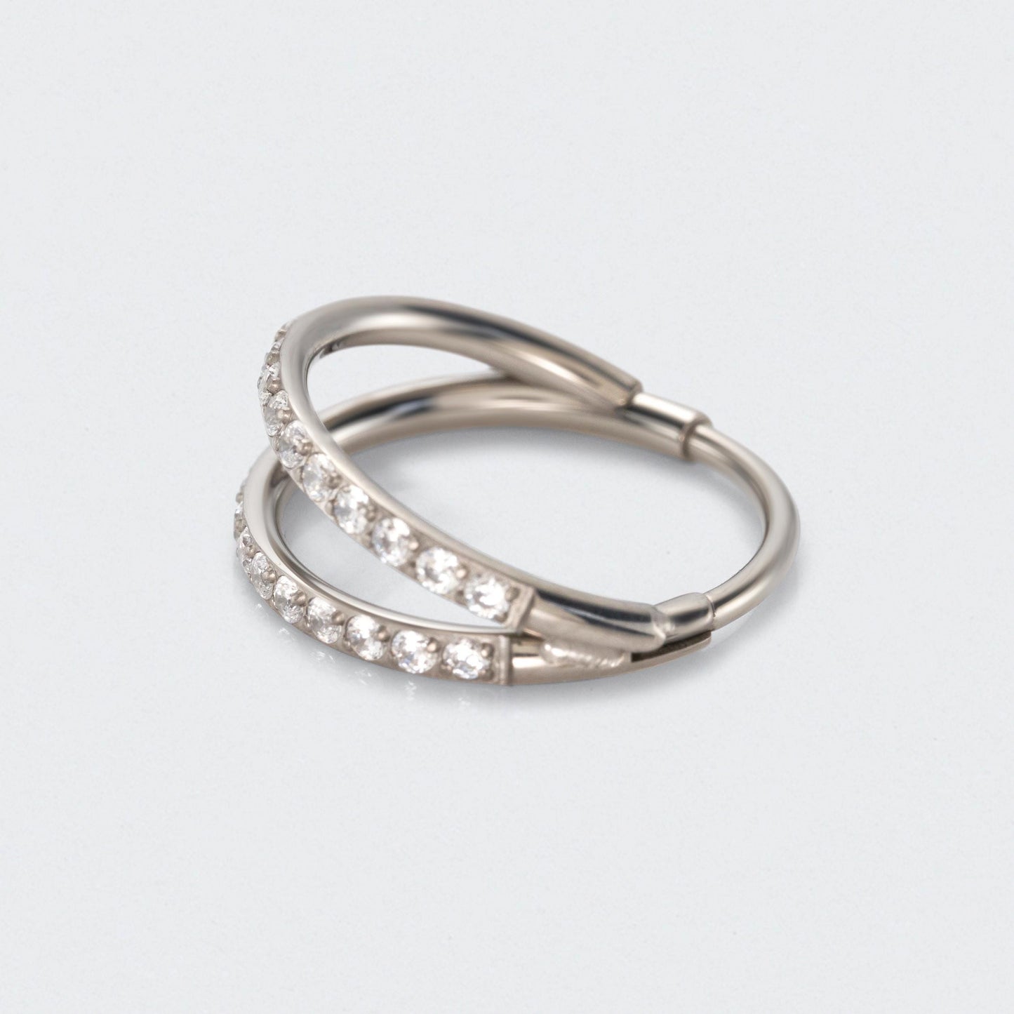 Double Stacked Front Facing CZ Hinged Segment Ring in Silver - Titanium