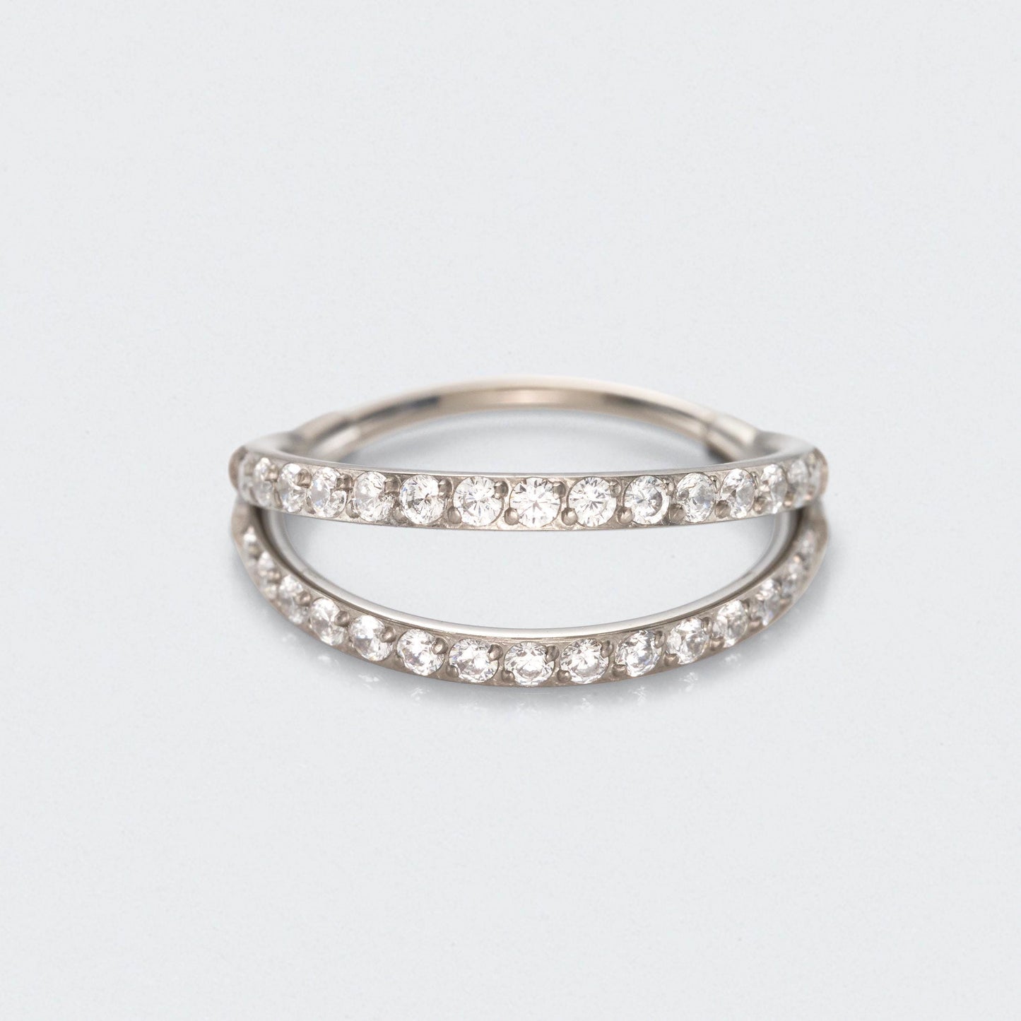 Double Stacked Front Facing CZ Hinged Segment Ring in Silver - Titanium