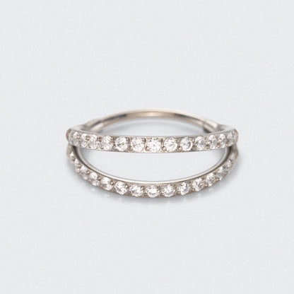 Double Stacked Front Facing CZ Hinged Segment Ring in Silver - Titanium