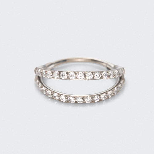 Double Stacked Front Facing CZ Hinged Segment Ring in Silver - Titanium