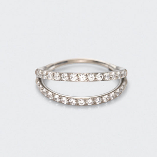 Double Stacked Front Facing CZ Hinged Segment Ring in Silver - Titanium