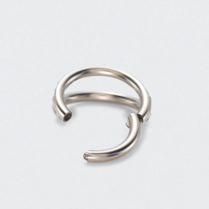 Double Stacked with Front Facing Turquoise Hinged Septum Ring in Silver - Titanium