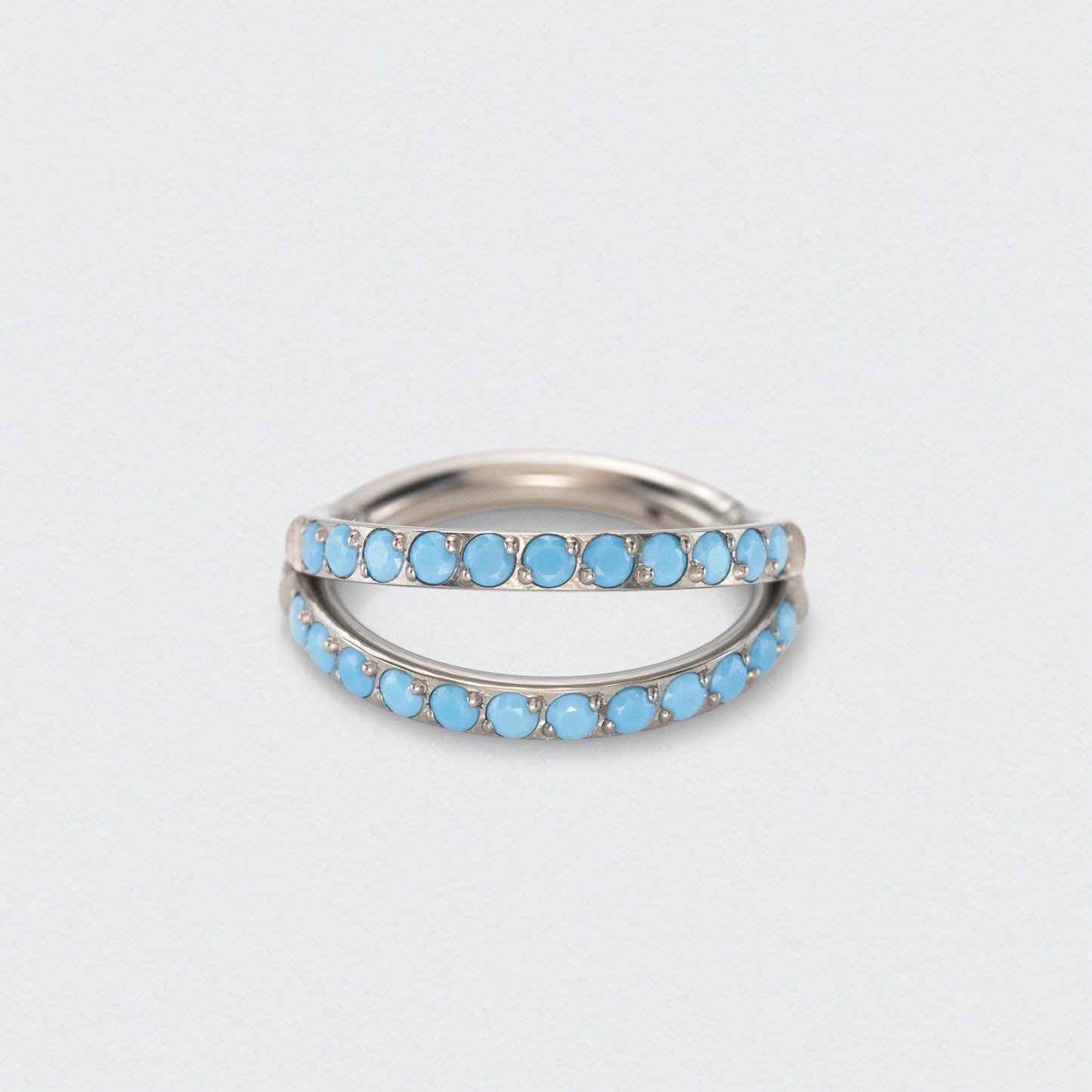 Double Stacked with Front Facing Turquoise Hinged Septum Ring in Silver - Titanium