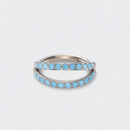 Double Stacked with Front Facing Turquoise Hinged Septum Ring in Silver - Titanium