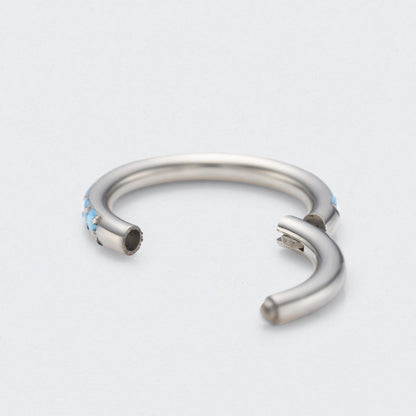 Turquoise Paved Side Facing Hinged Segment Clicker Ring in Silver - Titanium