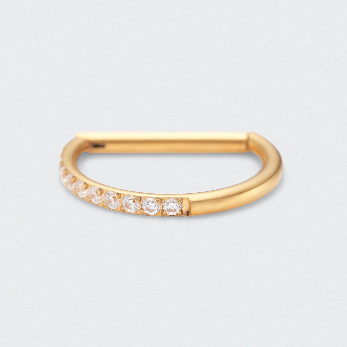 D Shape Half Side CZ Paved Hinged Segment Clicker Ring in Gold - Titanium