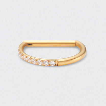 D Shape Half Side CZ Paved Hinged Segment Clicker Ring in Gold - Titanium