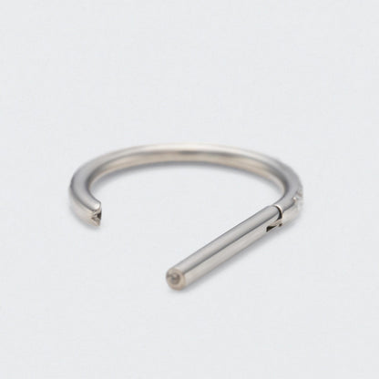 D Shape Half Side CZ Paved Hinged Segment Clicker Ring in Silver - Titanium