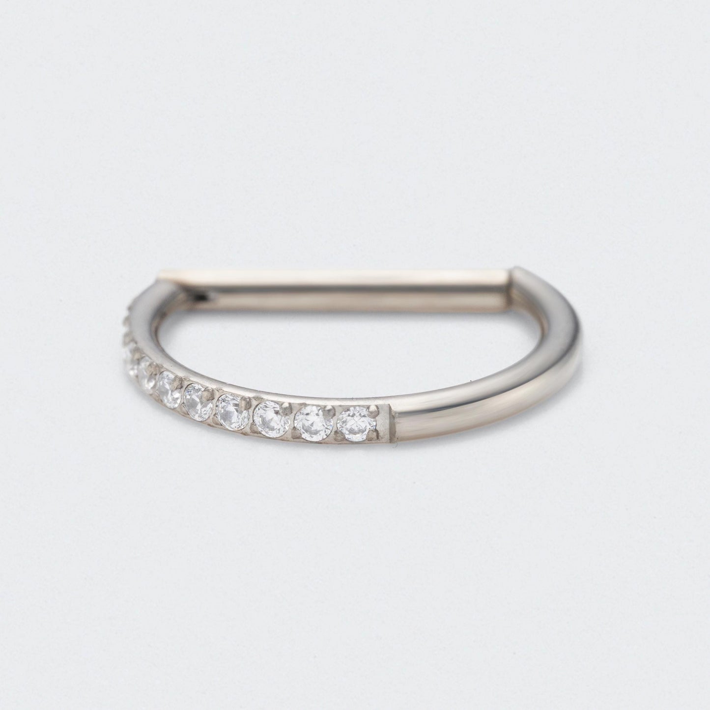 D Shape Half Side CZ Paved Hinged Segment Clicker Ring in Silver - Titanium