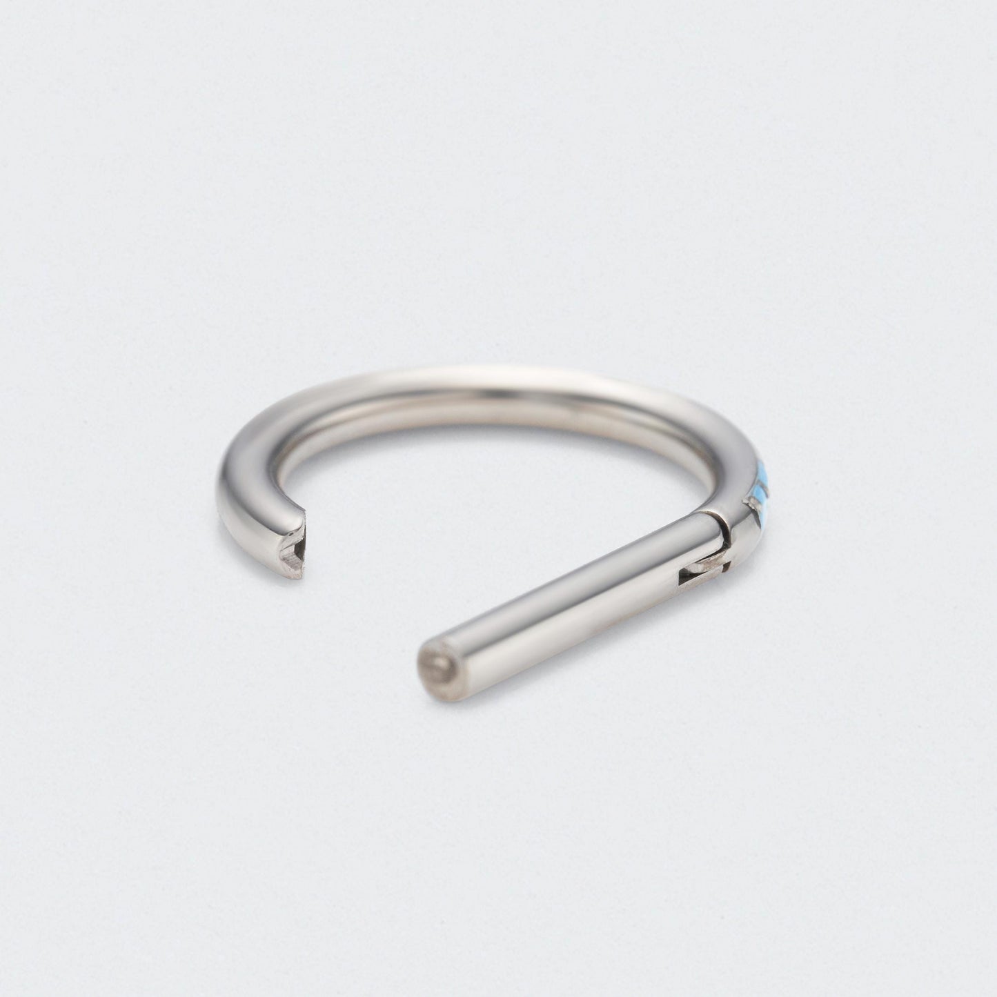 D Shape Half Side Turquoise Paved Hinged Segment Clicker Ring in Silver - Titanium