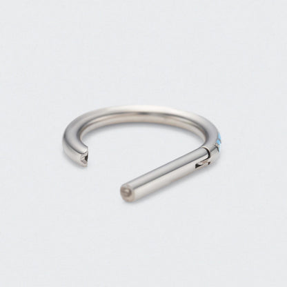 D Shape Half Side Turquoise Paved Hinged Segment Clicker Ring in Silver - Titanium