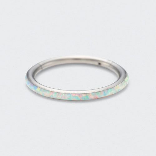 White Opal Side Facing Segment Hinged Clicker Ring in Silver - Titanium