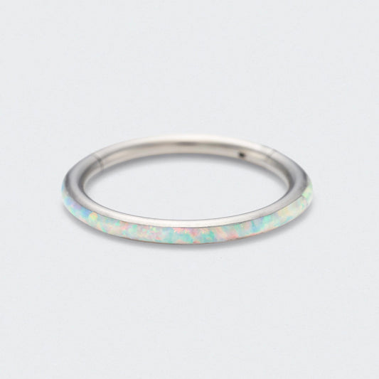 White Opal Side Facing Segment Hinged Clicker Ring in Silver - Titanium
