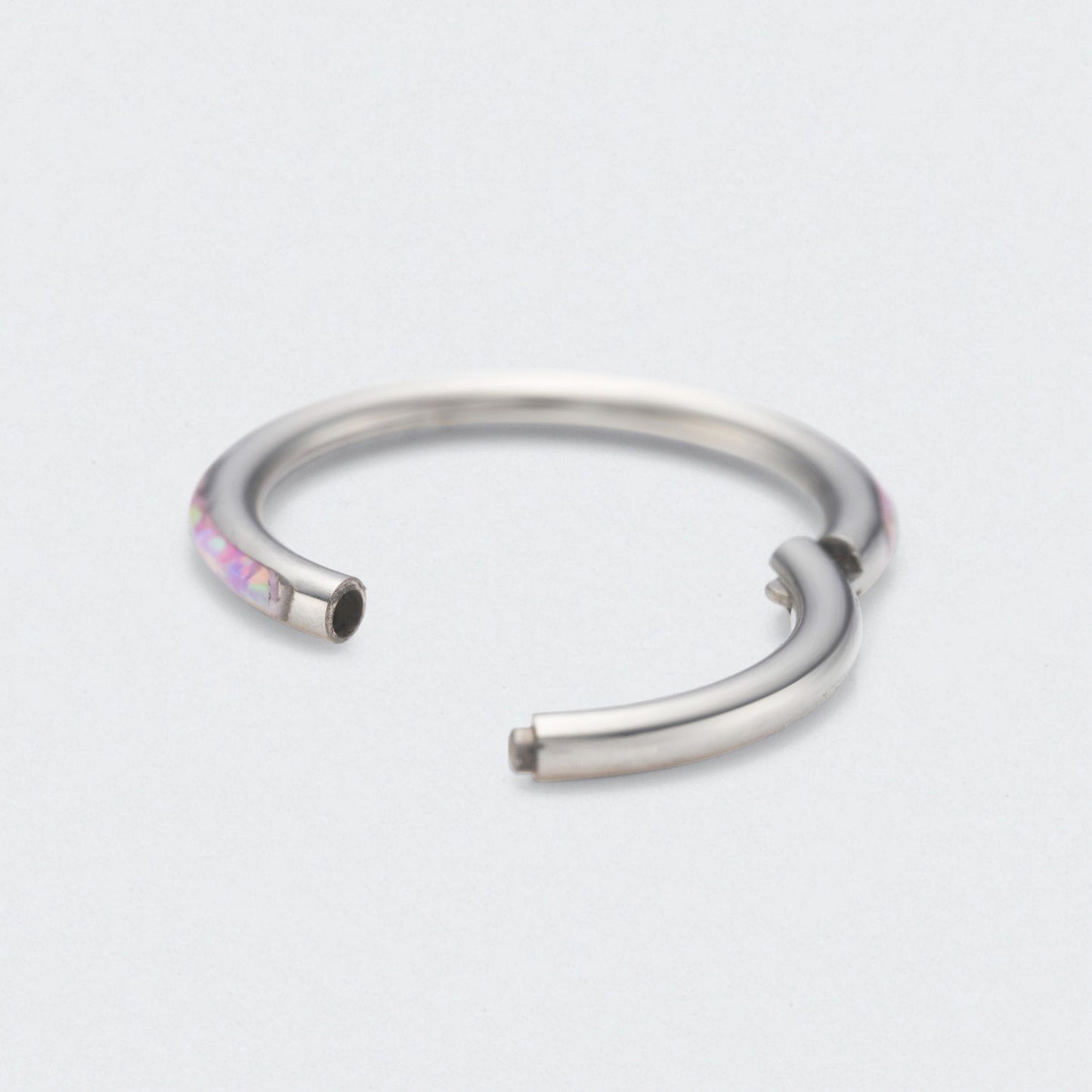 Pink Opal Side Facing Segment Hinged Clicker Ring in Silver - Titanium