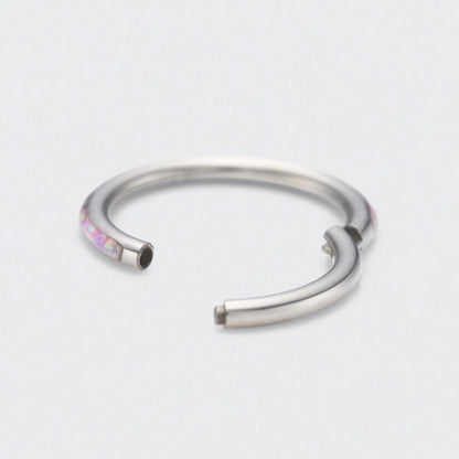 Pink Opal Side Facing Segment Hinged Clicker Ring in Silver - Titanium
