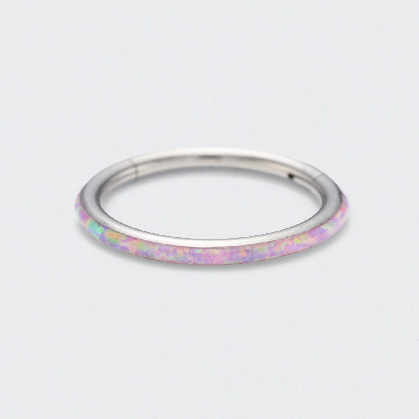 Pink Opal Side Facing Segment Hinged Clicker Ring in Silver - Titanium