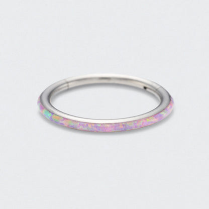 Pink Opal Side Facing Segment Hinged Clicker Ring in Silver - Titanium
