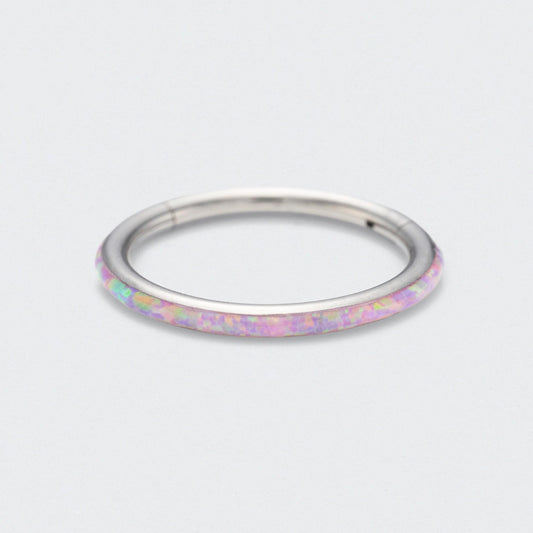 Pink Opal Side Facing Segment Hinged Clicker Ring in Silver - Titanium