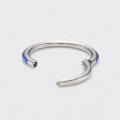 Purple Opal Side Facing Segment Hinged Clicker Ring in Silver - Titanium