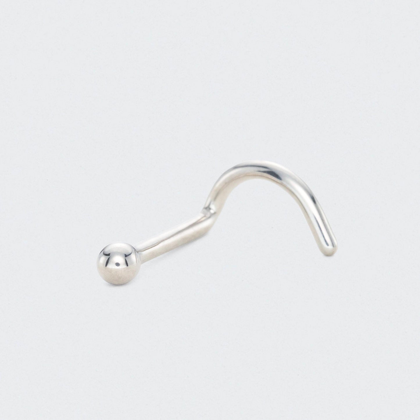 Curved Nose Screw Shape Ball Top Nose Stud in Silver - Titanium