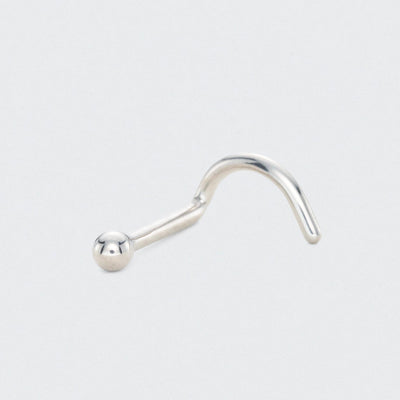 Curved Nose Screw Shape Ball Top Nose Stud in Silver - Titanium