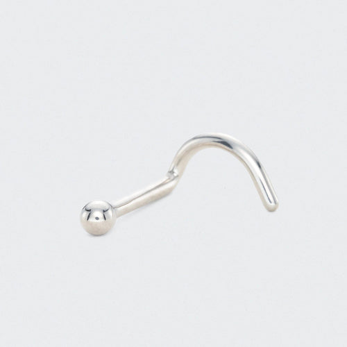 Curved Nose Screw Shape Ball Top Nose Stud in Silver - Titanium