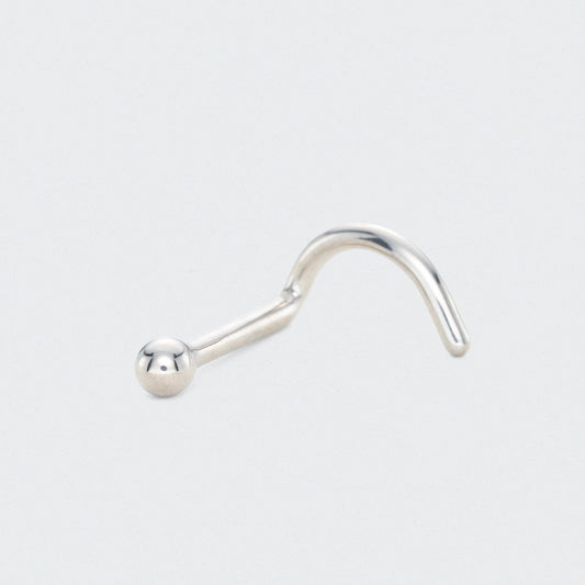 Curved Nose Screw Shape Ball Top Nose Stud in Silver - Titanium