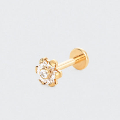 Bezel Flower CZ Labret in Gold - Titanium