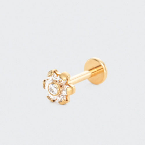 Bezel Flower CZ Labret in Gold - Titanium