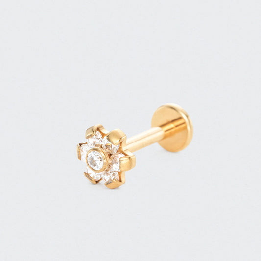 Bezel Flower CZ Labret in Gold - Titanium