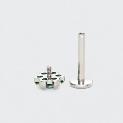 Bezel Flower Green CZ Labret in Silver - Titanium