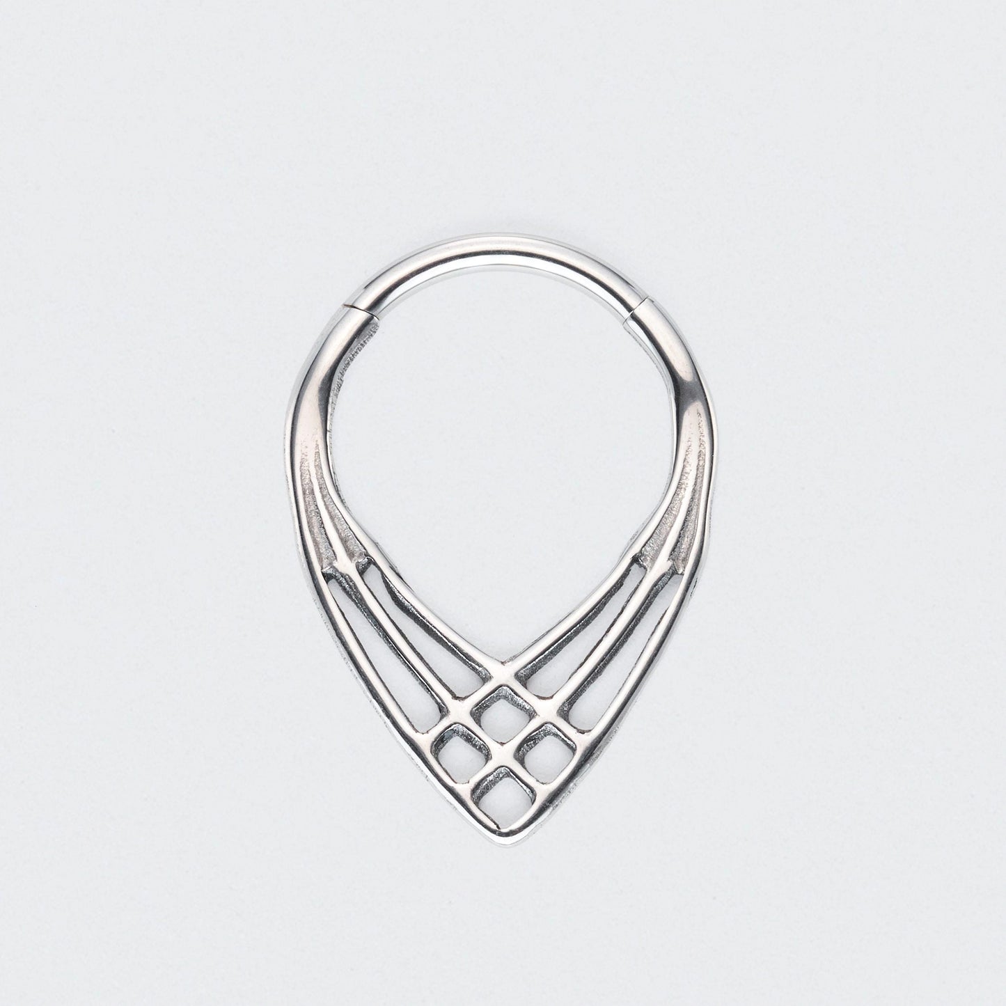 3 Lines Woven Web V Shape Hinged Segment Ring in Silver - Titanium