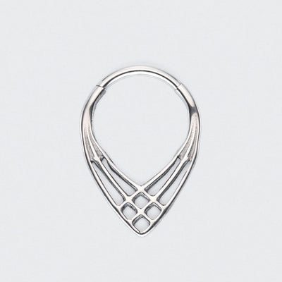 3 Lines Woven Web V Shape Hinged Segment Ring in Silver - Titanium