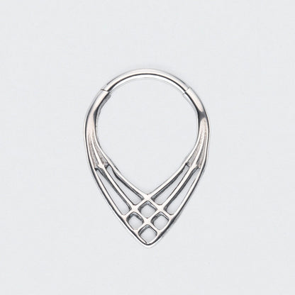 3 Lines Woven Web V Shape Hinged Segment Ring in Silver - Titanium