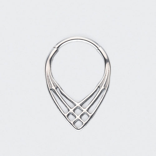 3 Lines Woven Web V Shape Hinged Segment Ring in Silver - Titanium