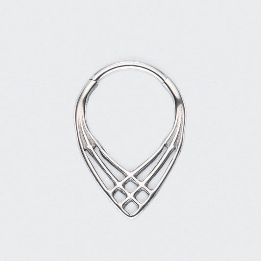 3 Lines Woven Web V Shape Hinged Segment Ring in Silver - Titanium