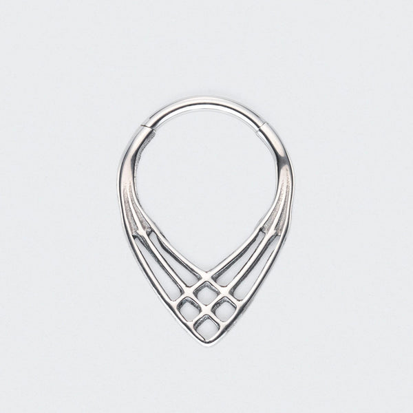3 Lines Woven Web V Shape Hinged Segment Ring in Silver - Titanium