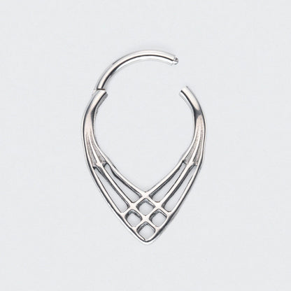 3 Lines Woven Web V Shape Hinged Segment Ring in Silver - Titanium
