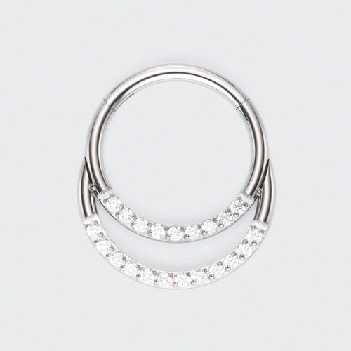 Double Hooped with Front Facing CZ Hinged Segment Ring in Silver - Titanium