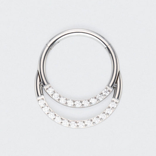 Double Hooped with Front Facing CZ Hinged Segment Ring in Silver - Titanium