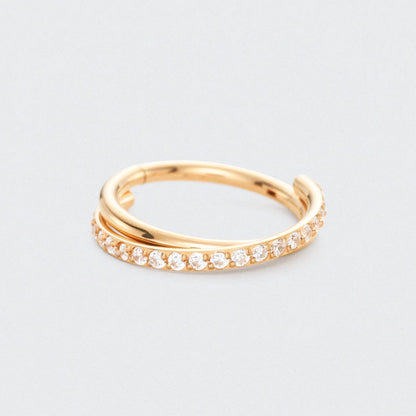 Twisted CZ Side Paved Hinged Segment Clicker Ring in Gold - Titanium
